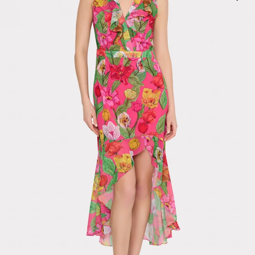 NWT Milly Womens Tulip Rosette Ruffle Dress 
 Pink Multi Size 12